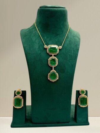 Luxury Green Emerald Necklace Set | Gold Plated Statement Jewelry | Bridal Party Gift | Indian / Pakistani Wedding Jewelry Set