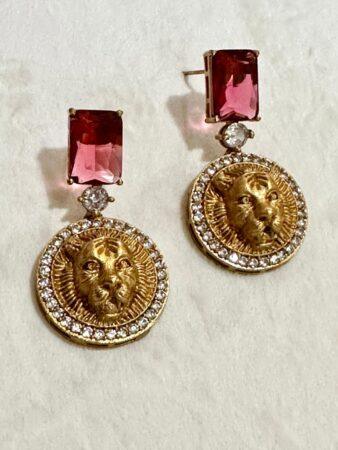 Sabyasachi  inspired Earrings with Pink Stones | Gold Tone Studs | Diamond Accents