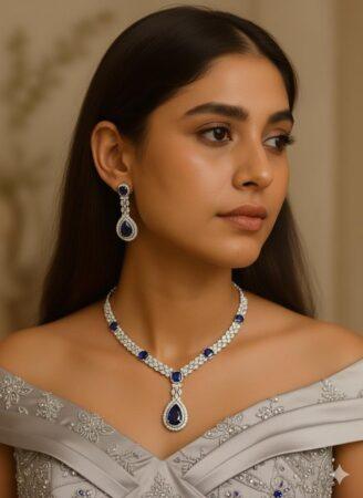 Sapphire Dream Necklace & Earrings Set | Luxury Diamond Accents