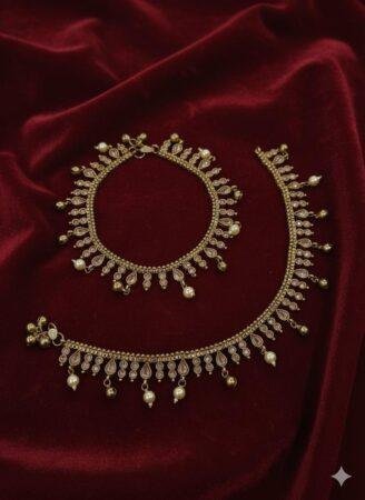 Traditional Gold Payal with Pearls | Bridal Anklet Set with Ghungroo Bells | Handmade Indian Foot Jewelry | Ethnic Wedding Anklets for Women