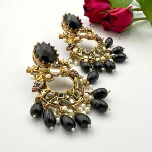 Black Onyx Chandbali Earrings – Kundan Indian Jewelry