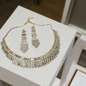 Designer Gold Plated Cubic Zirconia Necklace & Earrings Set
