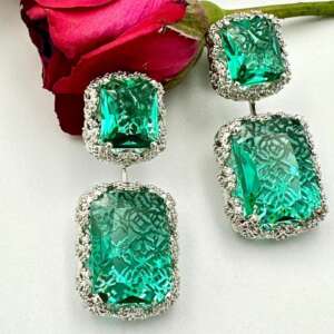 Exquisite Emerald Drop Earrings with Diamonds - Luxurious Silver Jewelry