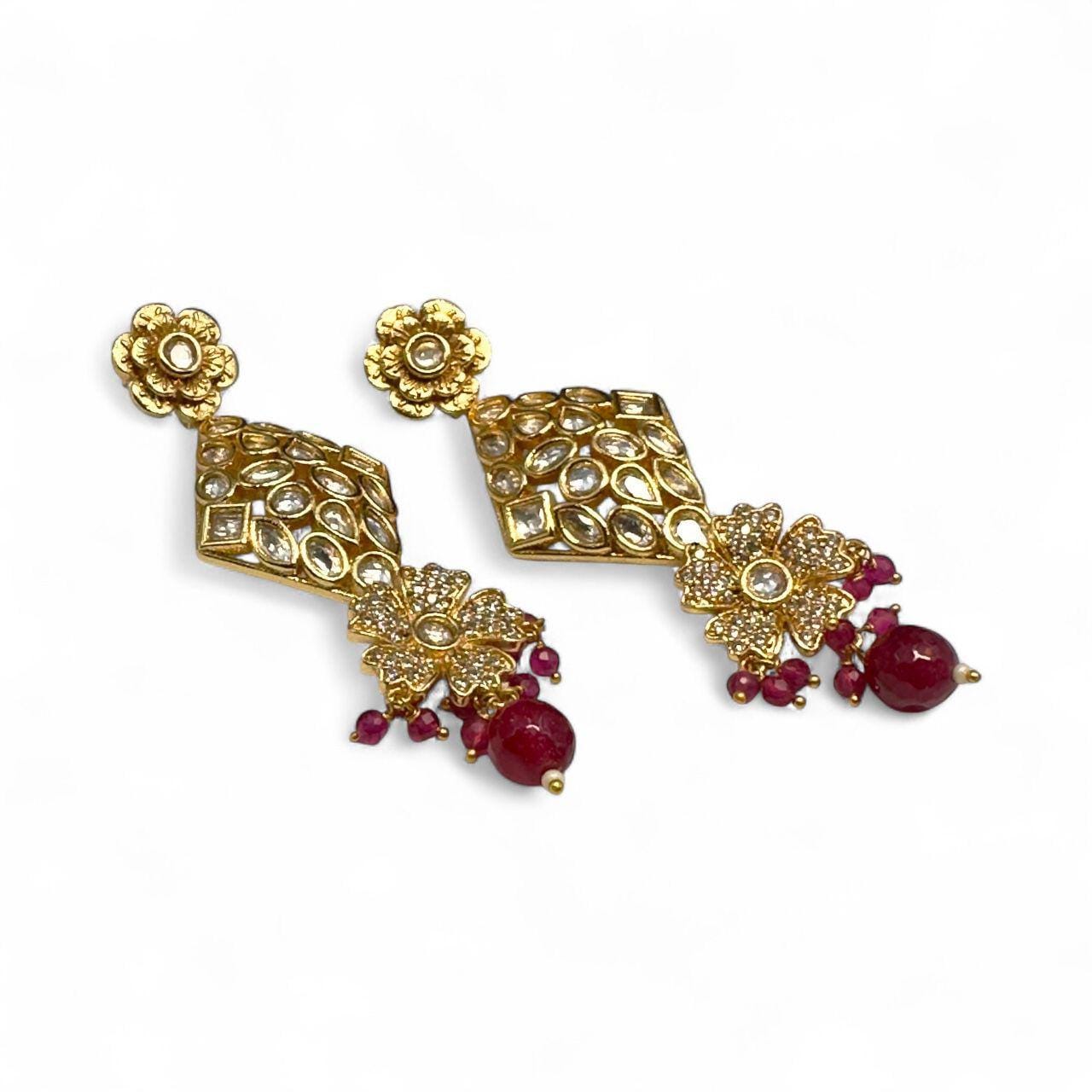 Gold Plated Bollywood Mala Set – Ruby, Emerald, and Pearls - Image 5