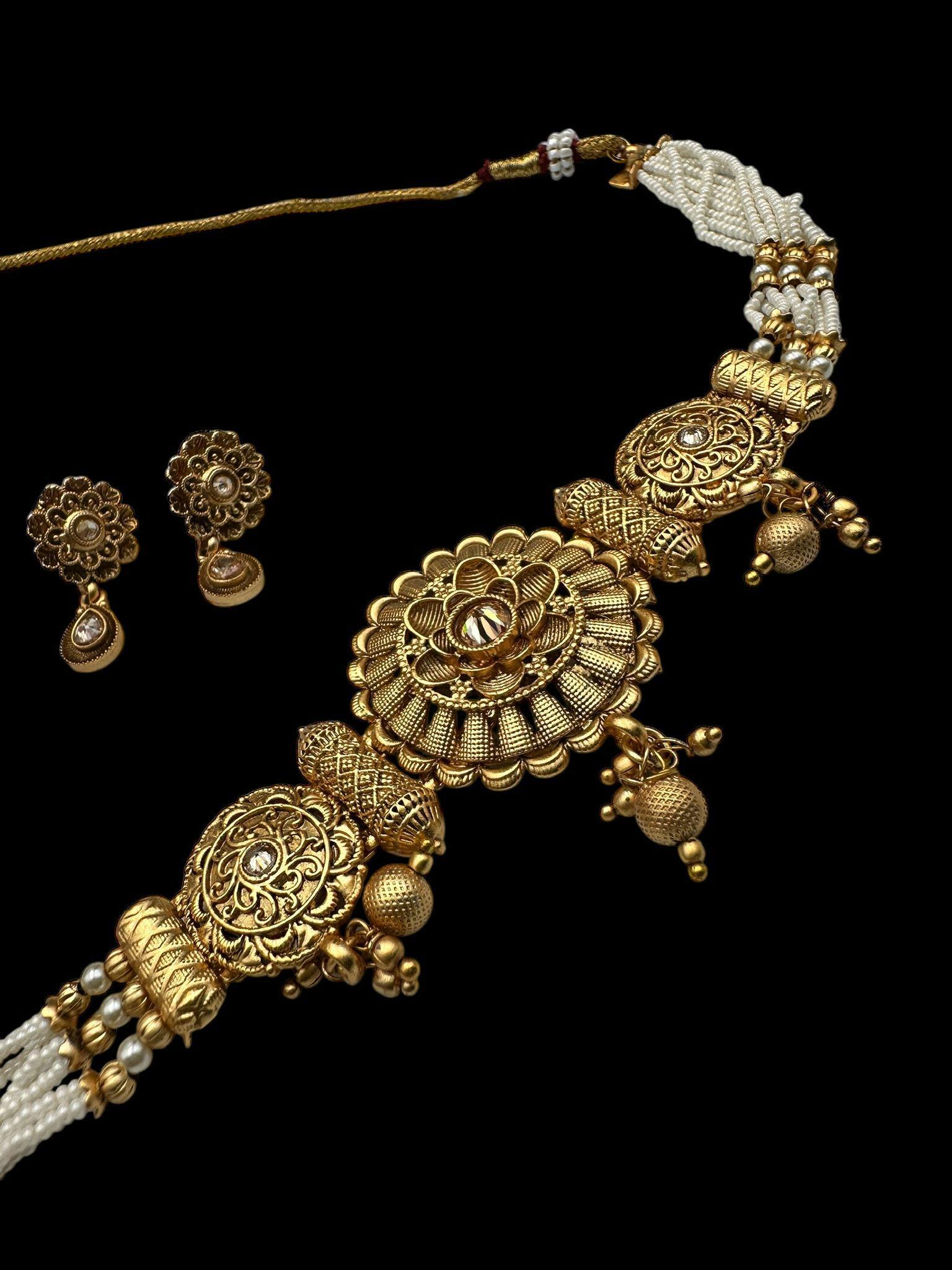 Indian Rajwari Necklace Choker Set - Gold Plated | Traditional Jewelry for Women