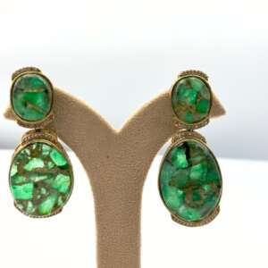 Bollywood Style Emerald Green Dangle Earrings - Handcrafted Gold-Toned Jewelry with Vibrant Stones