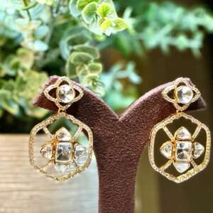 Bollywood Indian Designer monzonite medium length statement earrings gold finish,Victorian,Ad stones