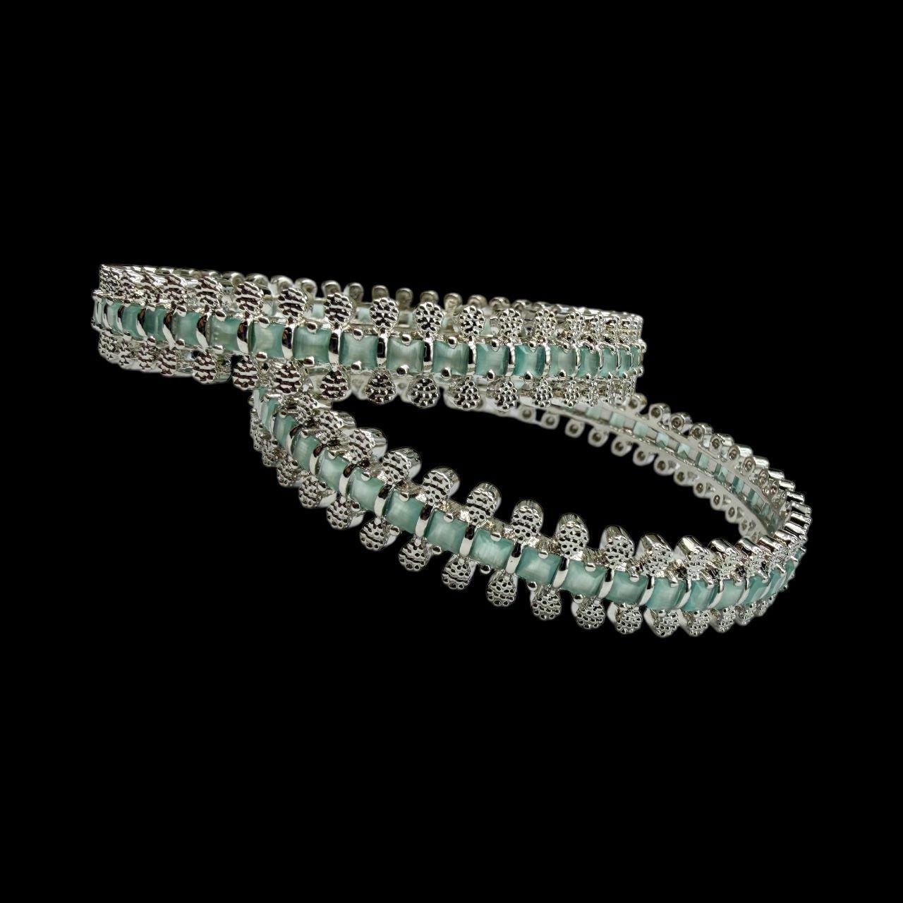 Micro Ad Stone in Aqua Size 2.6 - Silver Bangle Bracelet with Turquoise Stones - Image 3
