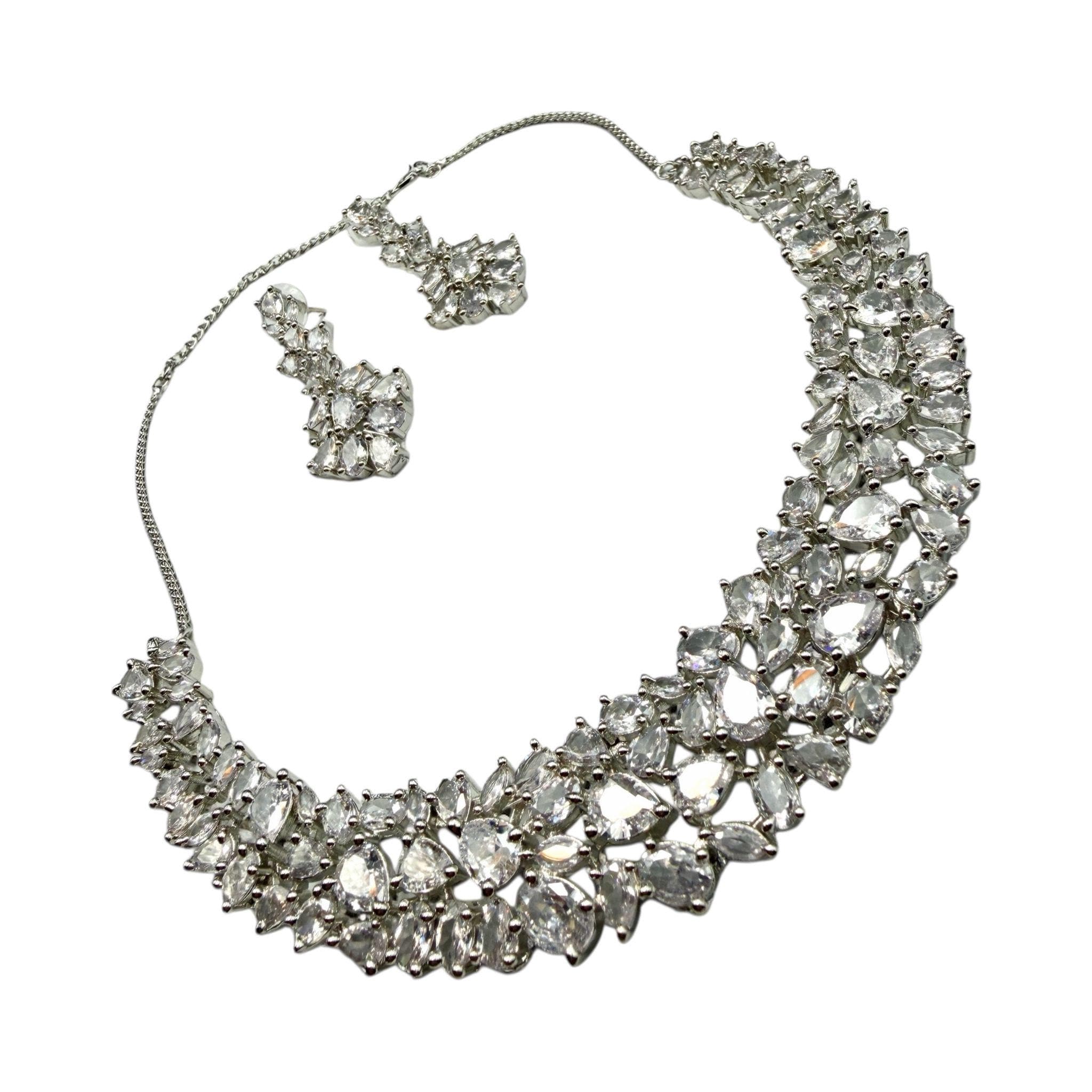 Bollywood ad Necklace & Earrings Set - rhodium | Sparkling prom / wedding / engagement Jewelry - Image 2