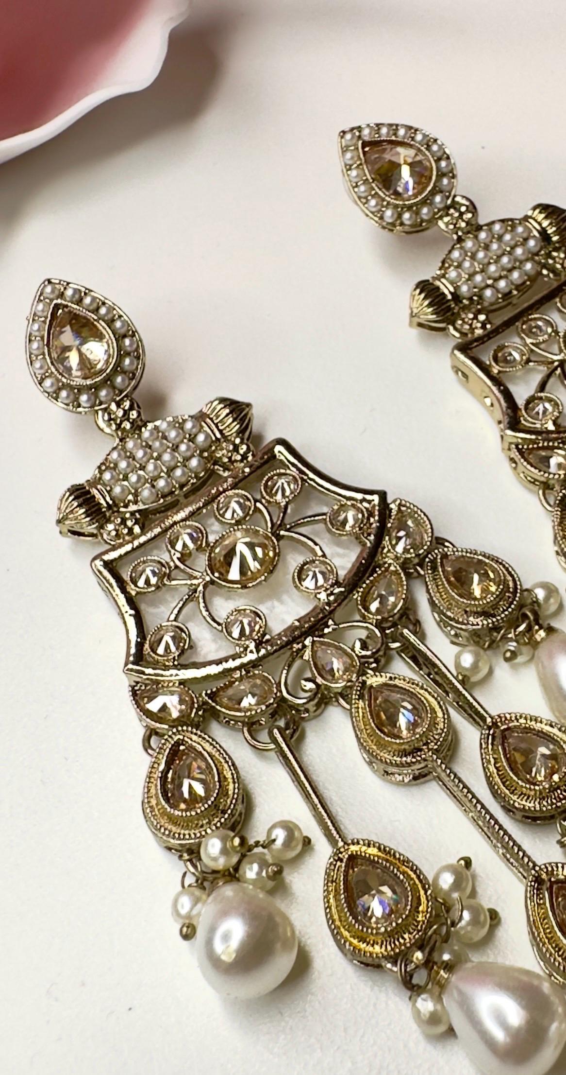 Bollywood Indian Designer Earrings in pearl champange color - Image 3
