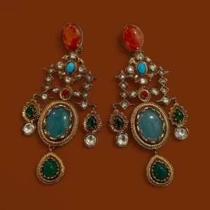 Bollywood Indian Designer Earrings with doublet stone gold plated,Victorian statement piece