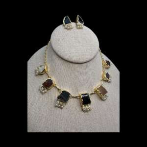 Turkish Necklace and Studs Set - Semi-Precious Stones with Pearls