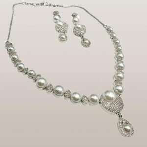 Micro CZ Stone Setting Necklace Set with Earrings - Elegant Pearl & CZ Jewelry