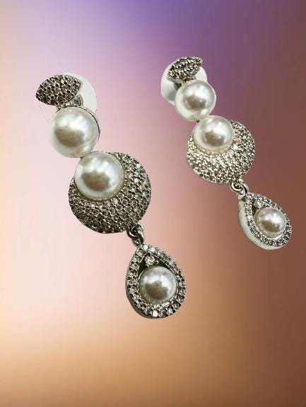Micro CZ Stone Setting Necklace Set with Earrings - Elegant Pearl & CZ Jewelry - Image 6