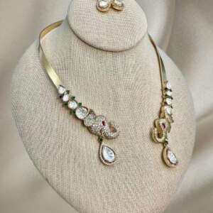 Elephant Gold Hasli Set Designer Jewelry | Kundan Polki Necklace & Earrings