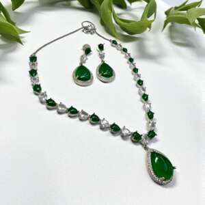 Emerald Green Cubic Zirconia Necklace and Earrings Set