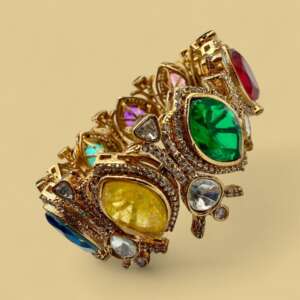 Designer Bollywood Kada Gold Plated Jewelry | Colorful Gemstones Bangle