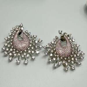 Bollywood Style Statement  Silver Peacock Earrings | AD Studded | Indian Jewelry