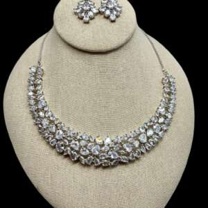 Bollywood ad  Necklace & Earrings Set - rhodium  | Sparkling  prom / wedding / engagement Jewelry