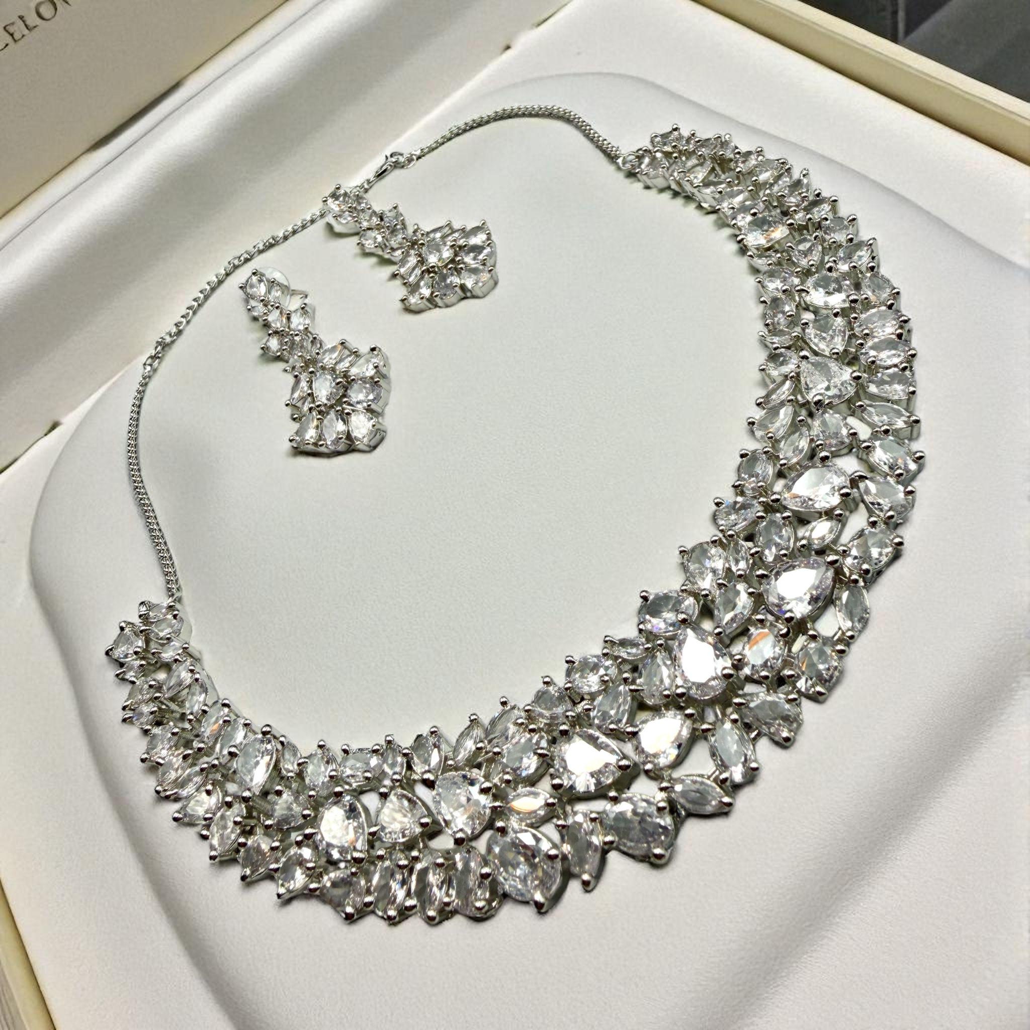 Bollywood ad Necklace & Earrings Set - rhodium | Sparkling prom / wedding / engagement Jewelry - Image 5