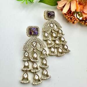 Bollywood Indian Earrings with pearl designer multi amythyst marble stone dangle antique gold finish