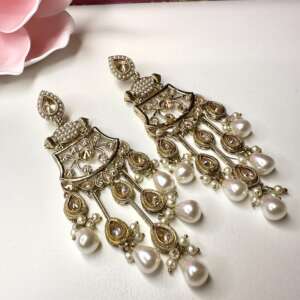 Bollywood Indian Designer Earrings  in pearl champange color