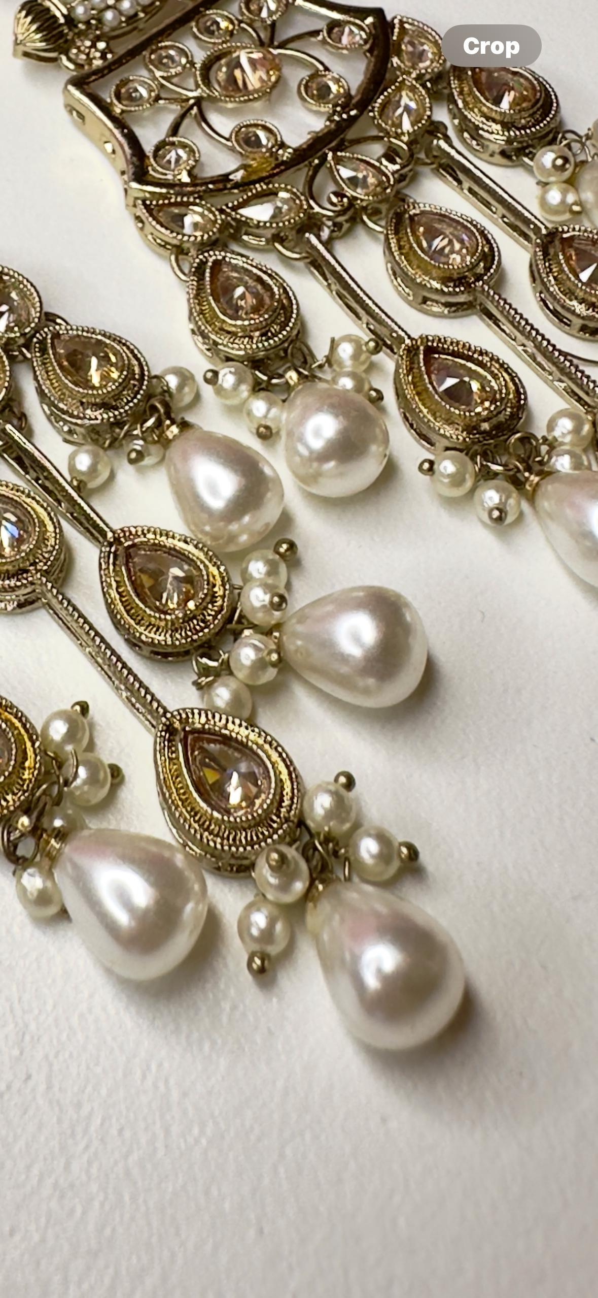 Bollywood Indian Designer Earrings in pearl champange color - Image 4