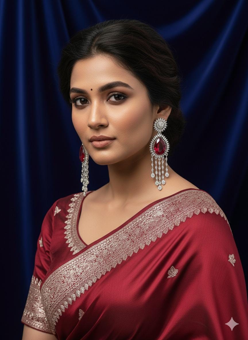 Luxury Ad Ruby Red Dangle Earrings with Sparkling Diamond Accents. - Image 2