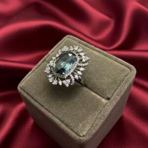 Vintage Style Aquamarine Ring – Silver Adjustable Cocktail Ring