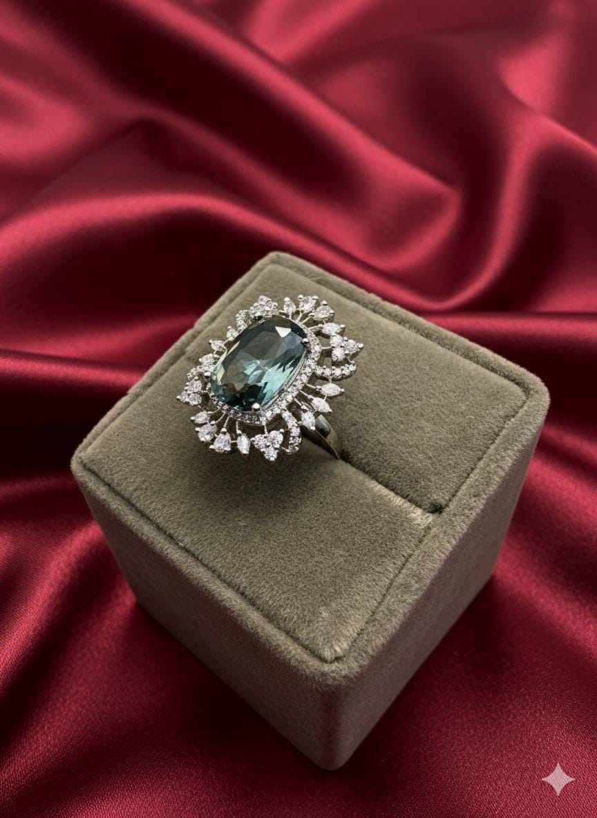 Vintage Style Aquamarine Ring – Silver Adjustable Cocktail Ring