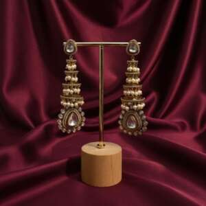 Jhumki Earrings | Traditional Indian Jewelry | Pearl & Kundan statement high end antique gold plated