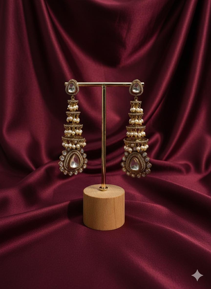 Jhumki Earrings | Traditional Indian Jewelry | Pearl & Kundan statement high end antique gold plated