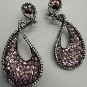 Sparkling Lavender Teardrop Designer Earrings | Crystal Studded Dangle Earrings