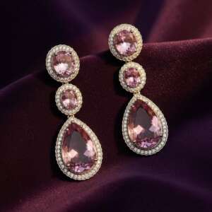 Sparkling Pink cubic Zarconia  Dangle Earrings | Silver Earrings