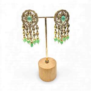 Bollywood Glam Kundan Dangle Earrings | Traditional Gold-Tone Jewelry