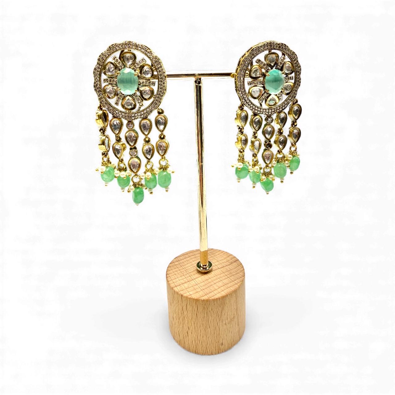 Bollywood Glam Kundan Dangle Earrings | Traditional Gold-Tone Jewelry