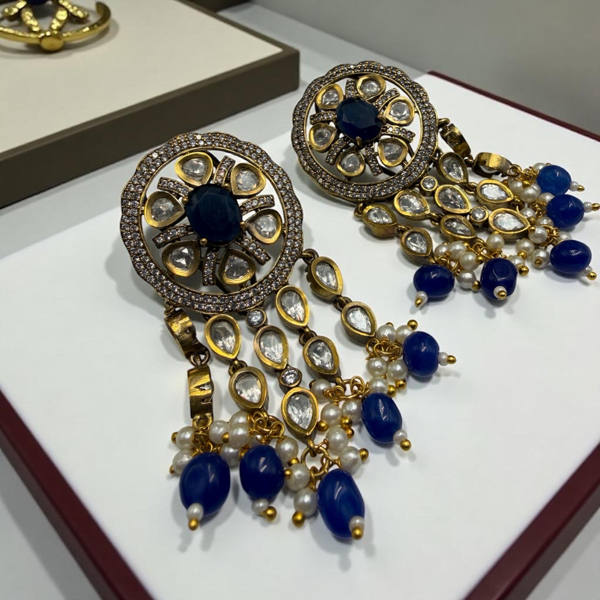 Bollywood Glam Kundan Dangle Earrings | Traditional Gold-Tone Jewelry - Image 3