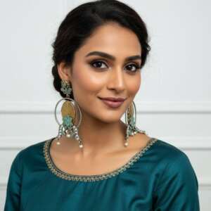 Boho Silver Leaf Earrings | Turquoise & Pearl Dangle Earrings | Vintage Oxidized Jewelry | Handmade Ethnic Statement Earrings for Women