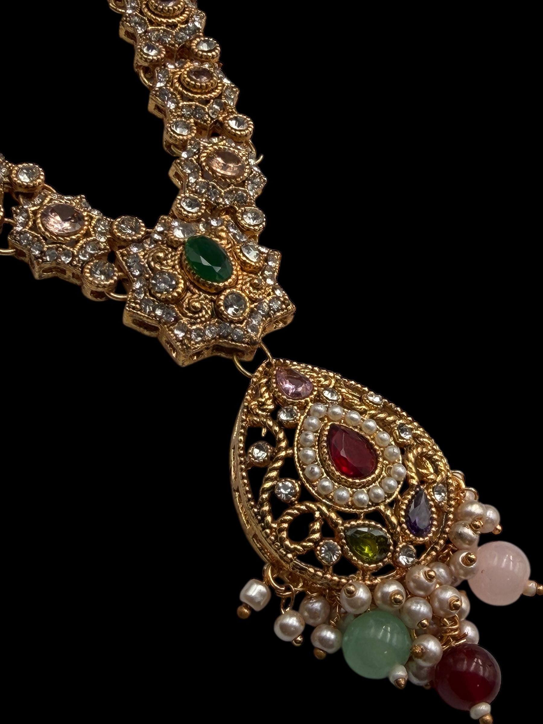 Gold Mala Necklace Set – Indian Pakistani Gemstone Jewelry - Image 4