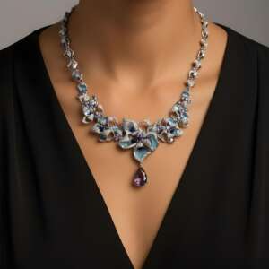 Enameled Designer Inspired Necklace Set in Amethyst & Cubic Zirconia