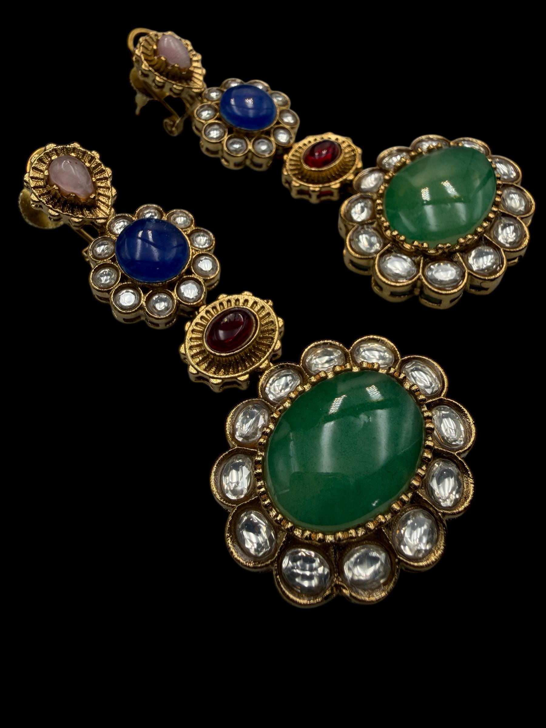 Multicolor Kundan Statement doublet Earrings | Antique Gold Polki Dangler Jewelry | Indian Bridal & Festive Ethnic Earrings - Image 5