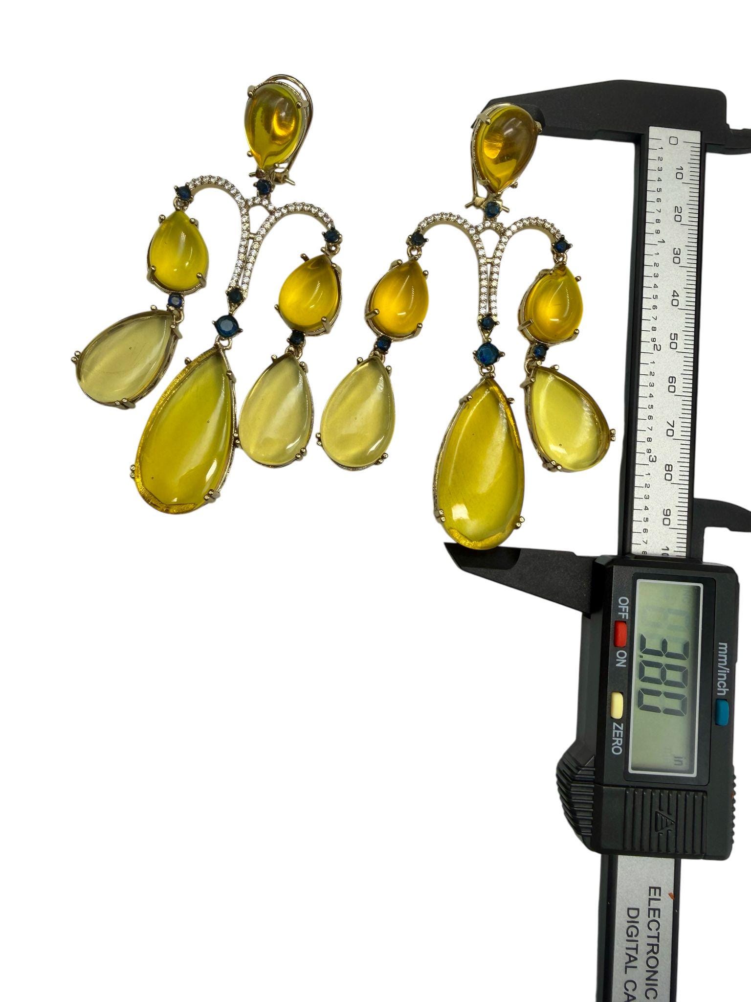 Yellow Crystal Drop Earrings | 22K Gold Plated Bridal Jewelry - Image 3