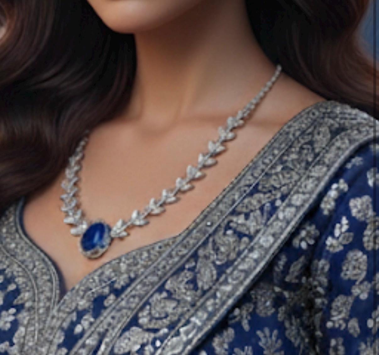 Silver CZ Necklace and Jhumka Set | Luxury Bridal Jewelry Set | Sparkling Leaf Design Necklace with Statement Earrings | Wedding Jewelry - Image 4