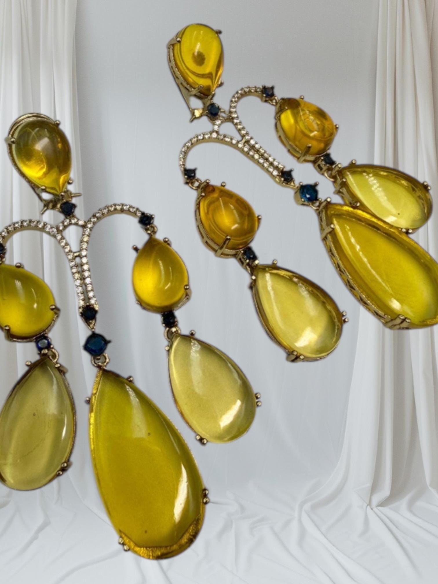 Yellow Crystal Drop Earrings | 22K Gold Plated Bridal Jewelry - Image 2