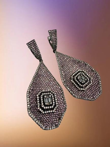 Stunning Multi-Color Cz stones micro ad Teardrop Earrings with Geometric Accent - Elegant Statement Jewelry - Image 2