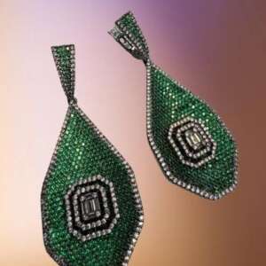 Stunning Multi-Color Cz stones micro ad  Teardrop Earrings with Geometric Accent - Elegant Statement Jewelry