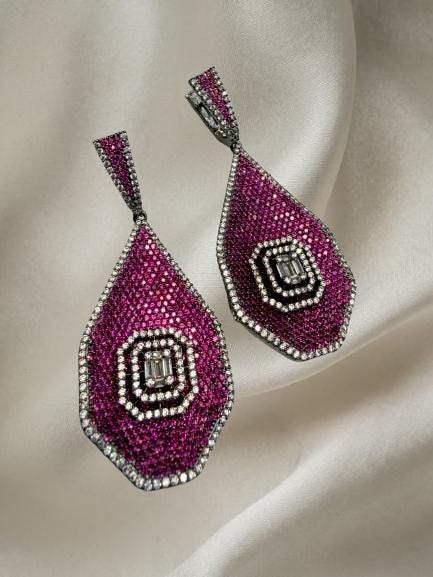 Stunning Multi-Color Cz stones micro ad Teardrop Earrings with Geometric Accent - Elegant Statement Jewelry - Image 3