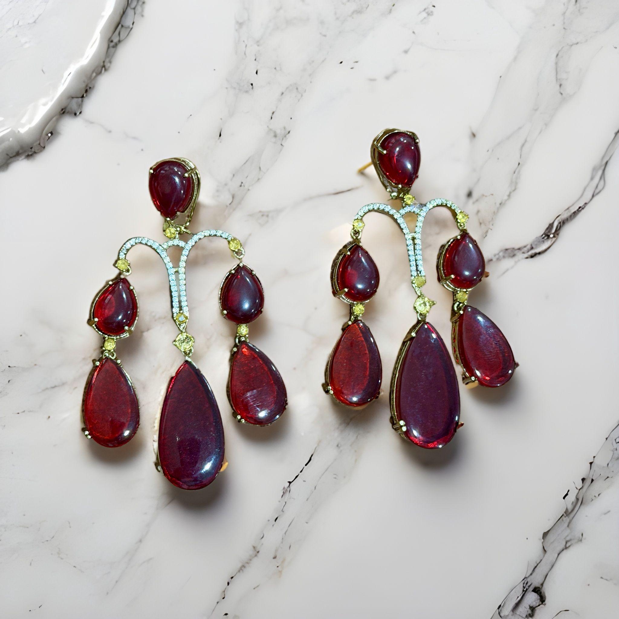 Maroon Chandelier Earrings | Gold Plated Bollywood Statement Jewelry