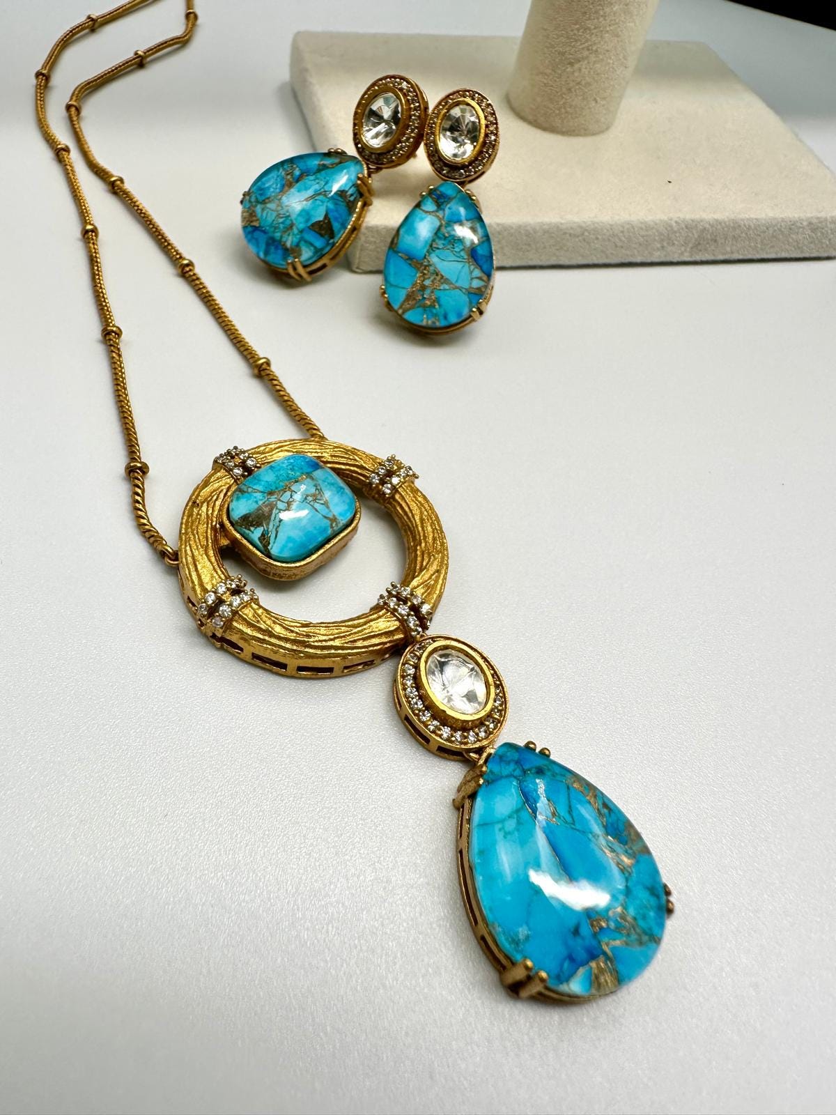 Luxury Multi Color Necklace Set | Gold-Plated Statement Jewelry with Earrings | Handmade Designer Stone Jewelry | Bridal & Party Necklace - Image 3