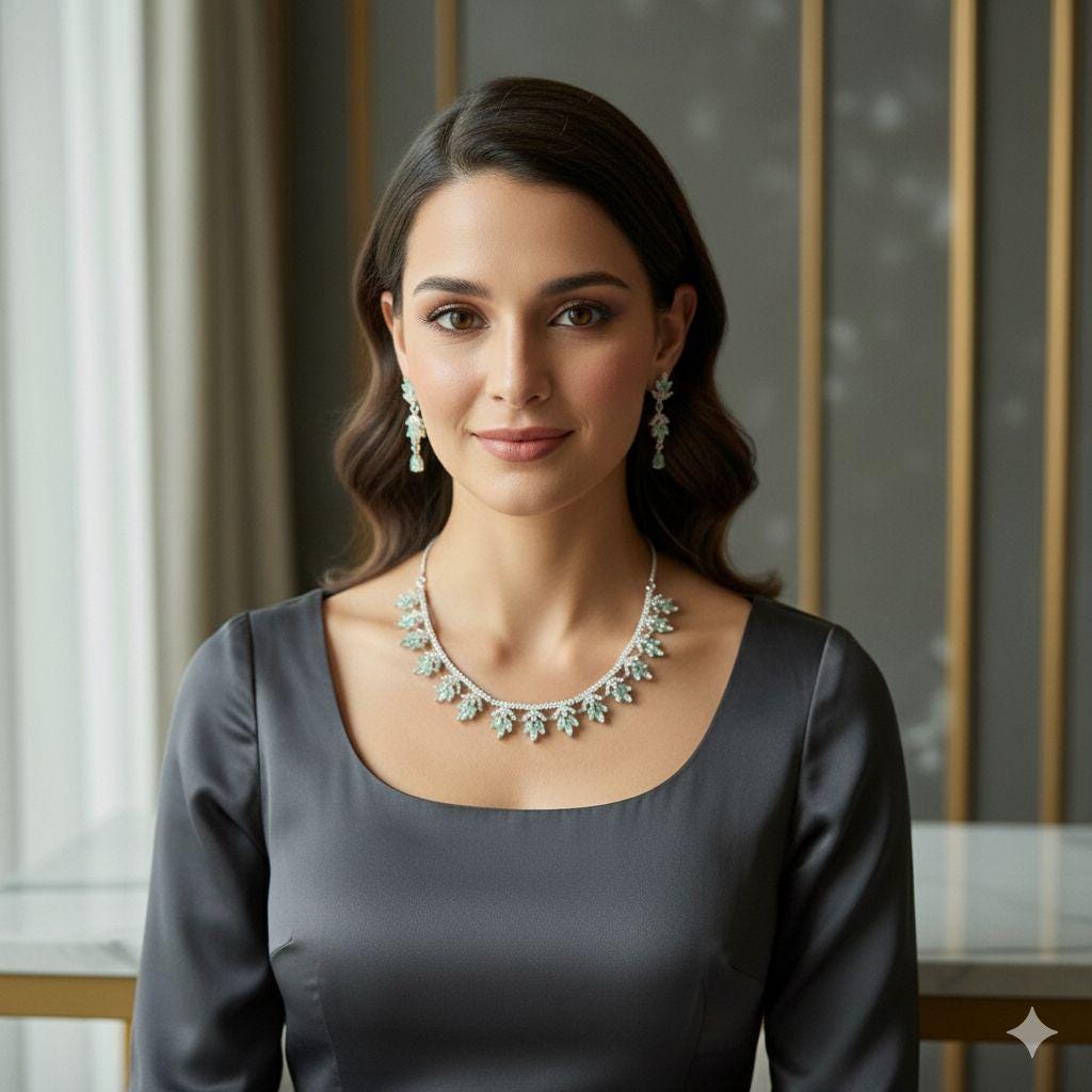Mint Green Crystal Necklace Set | Silver-Plated Bridal Jewelry with Earrings | Elegant Wedding Party Necklace | Handmade Luxury Jewelry - Image 2